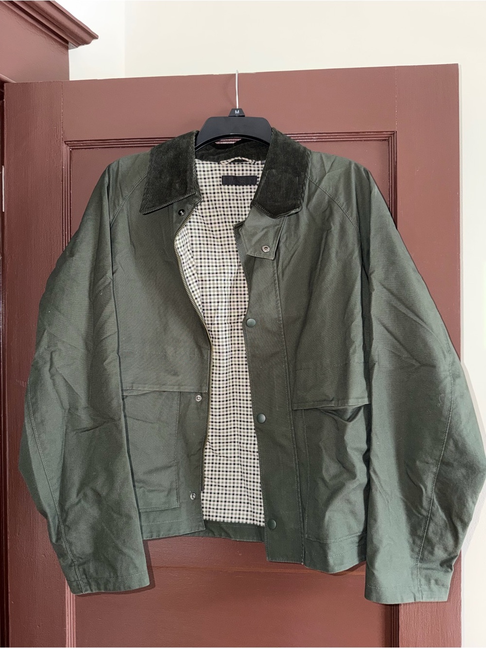 Uniqlo Olive Green Field Jacket with Dark Corduroy Collar